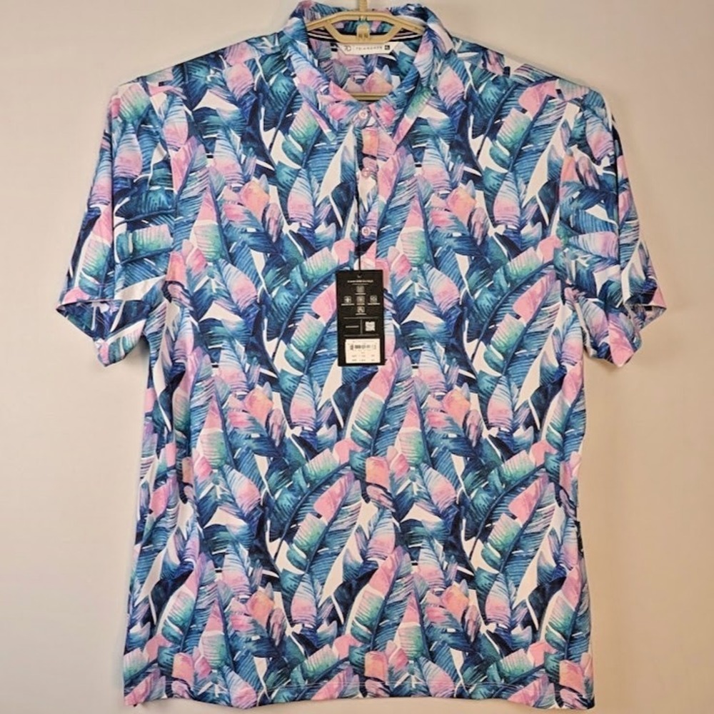 7 Diamonds Golf Polo Men XL Verde Wicking Anti-Microbial Stretch Colorful Palms